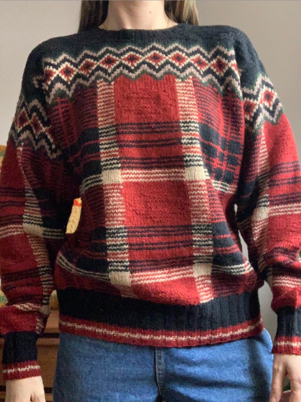 Ralph Lauren Vintage 90’s Red & Black Plaid Tartan Crewneck Sweater